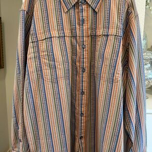 The Territory Ahead Multicolor Striped Camp Shirt - Blue, Orange, Tan